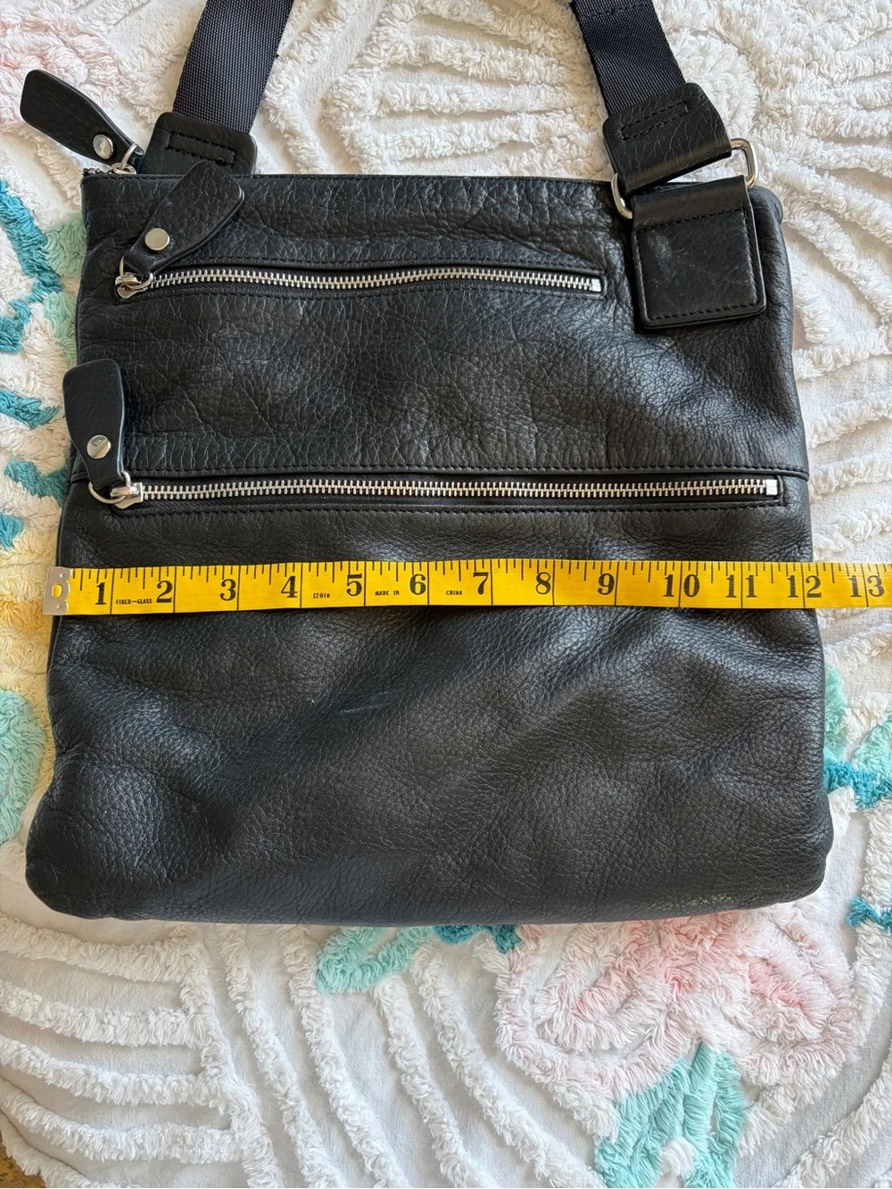 margot Black Leather Messenger Bag with Silver Zippers